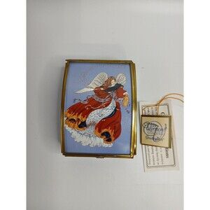 Enesco Via Vermont Laine Gordon Guardian Angel Glass Brass Jewelry Greeting Box